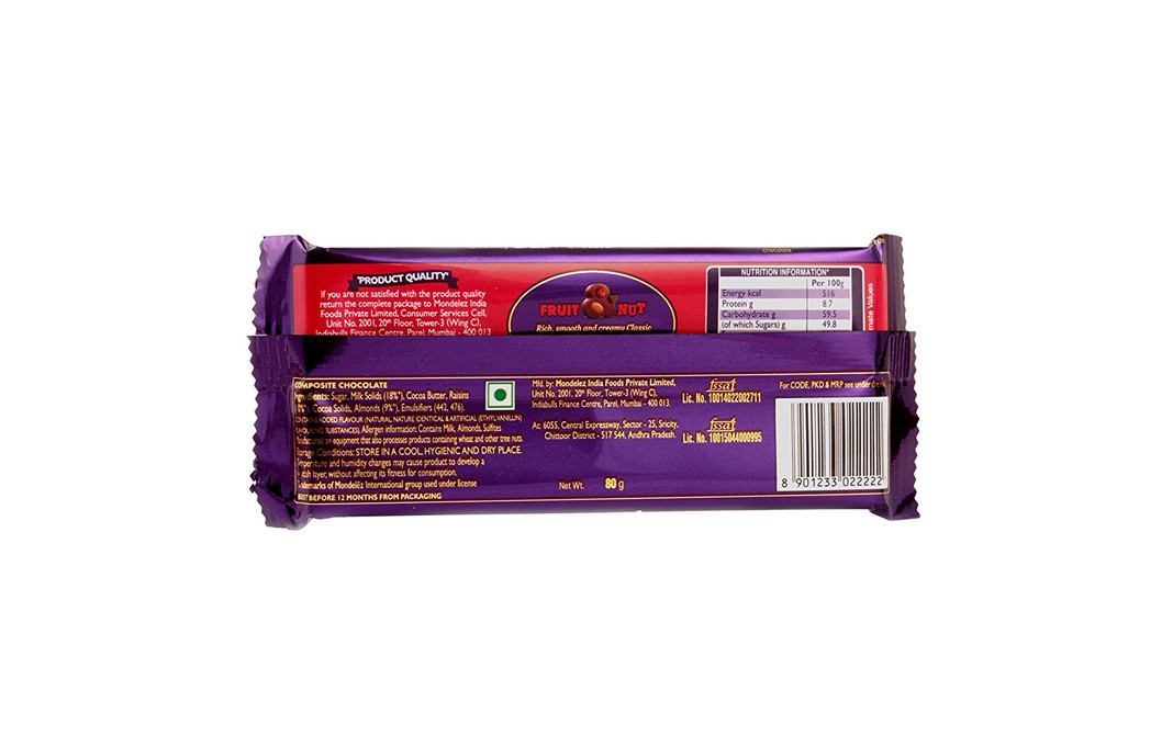 Cadbury Dairy Milk Fruit & Nut   Pack  80 grams